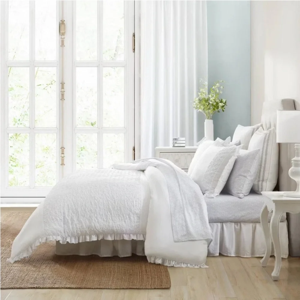 2pc Eyelet Ruffle Comforter Bedding Set White Twin Extra Long Laura Ashley